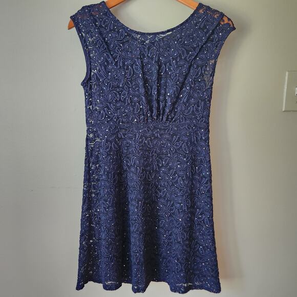INC International Concepts Navy Blue Sparkle Cap Sleeve Lacey Dress - Picture 1 of 6
